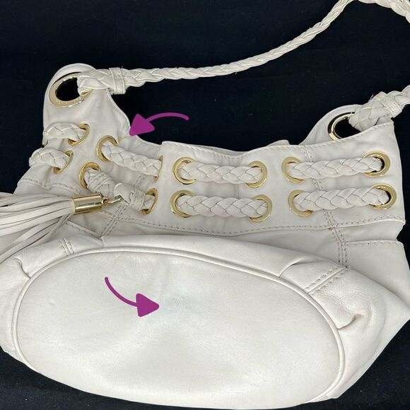 Michael Kors White Leather Shoulder Bag with Braided Shoulder Strap - Picture 7 of 10